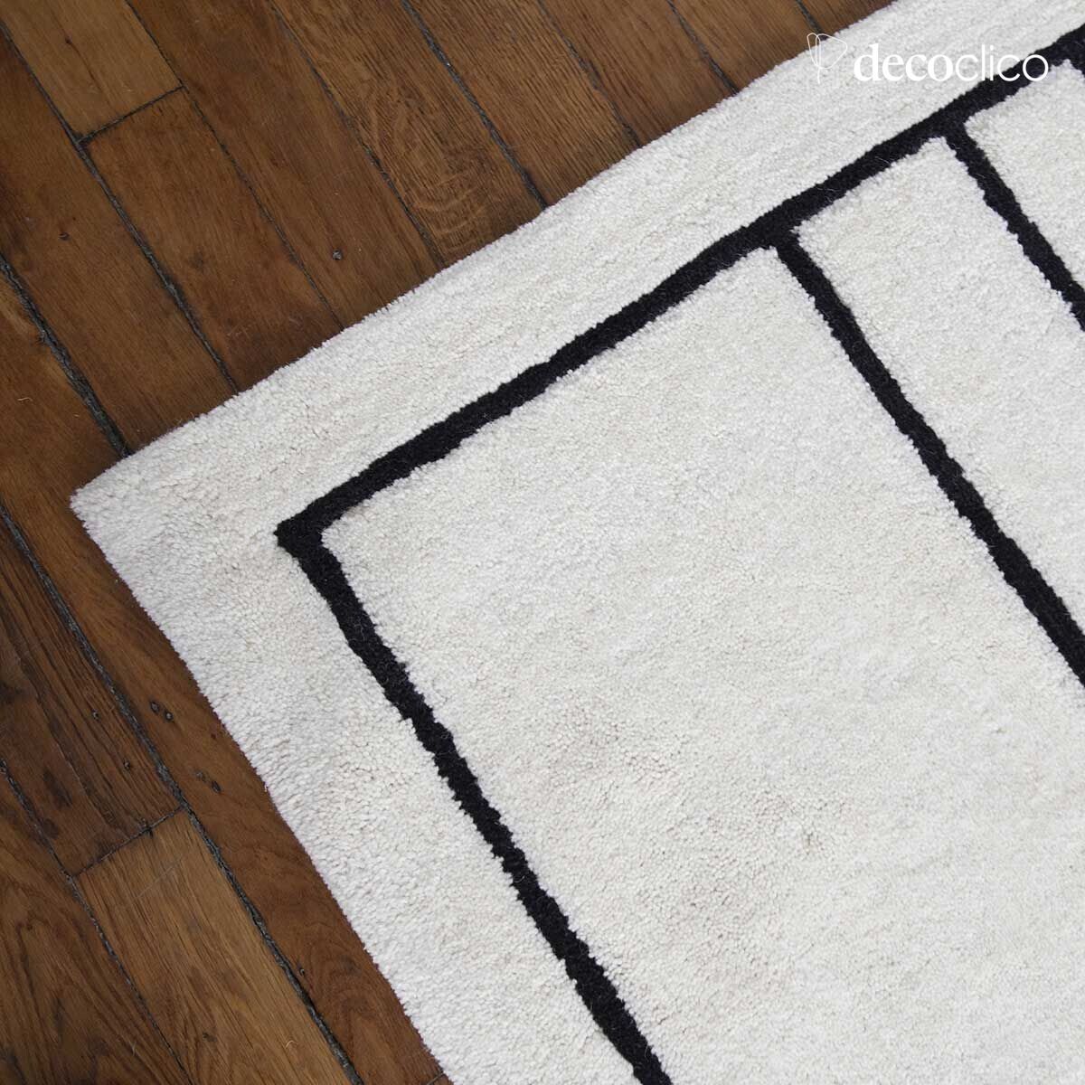 Teppich aus 100 % roher Wolle mit schwarzen Mustern, handgewebt, 140 x 200 cm  Bergen