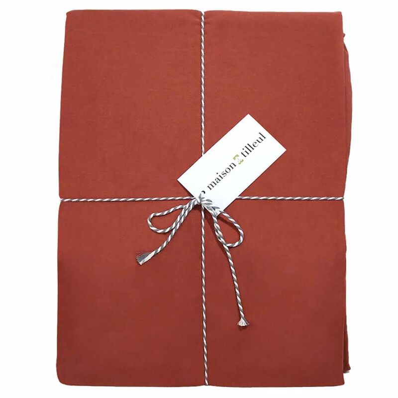 Terracotta 160x200 cm washed cotton percale fitted sheet Ninon