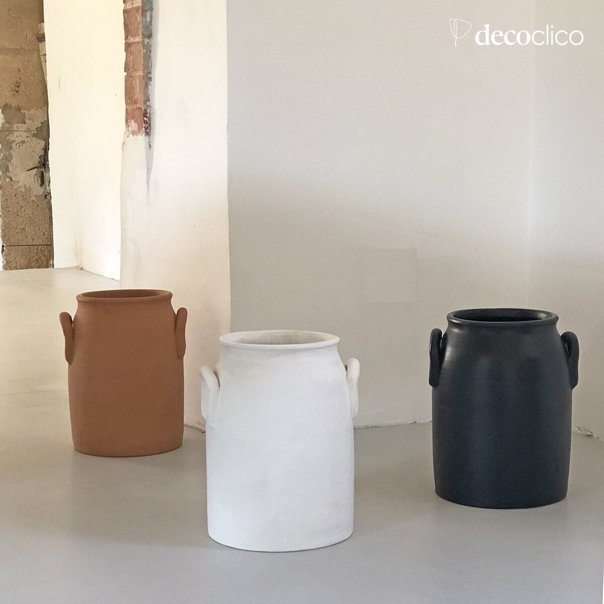 Terrakotta-Vase mit Henkeln weiß Alma handgefertigt