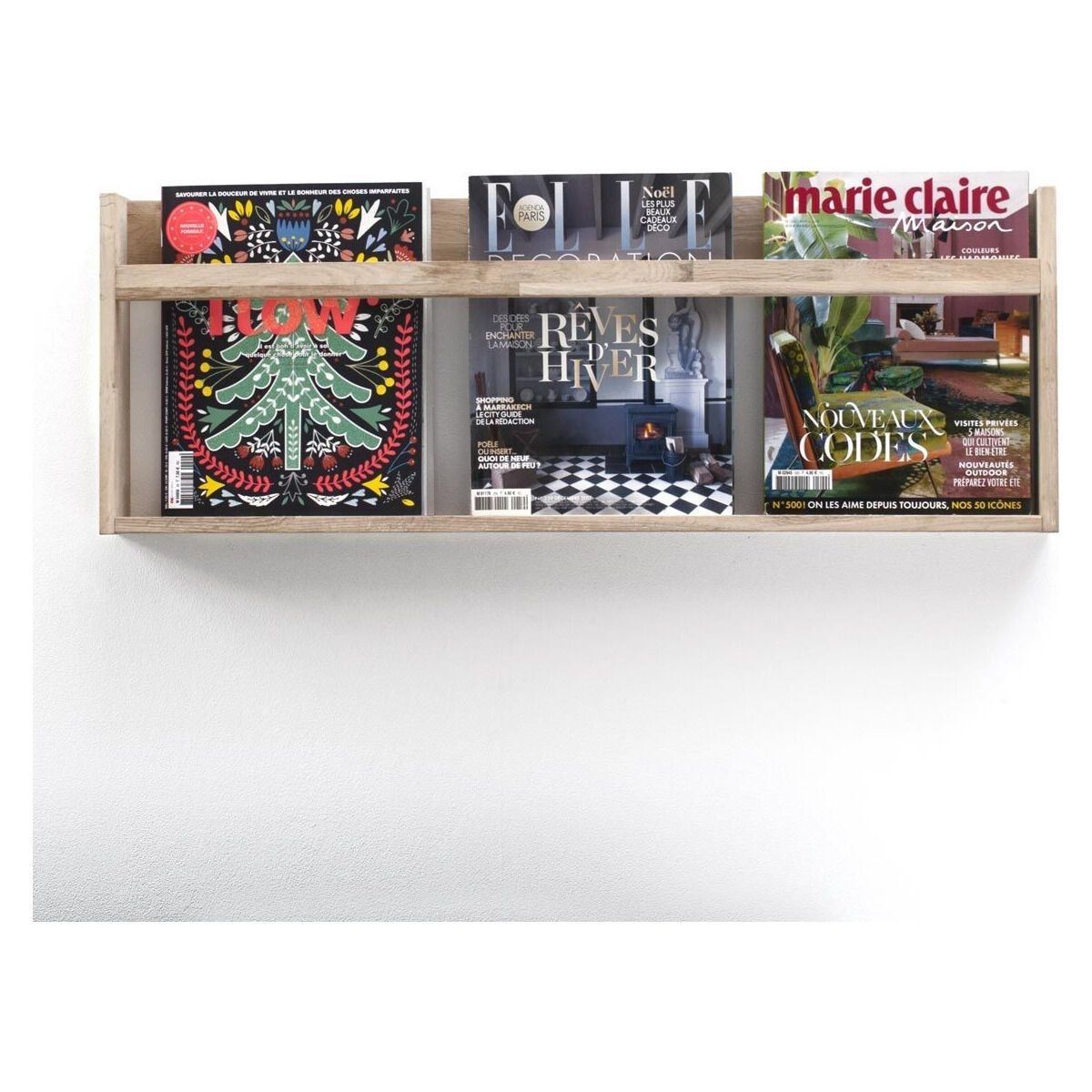 Tijdschriftenrek voor aan de muur in natuurlijk FSC eikenhout Mood