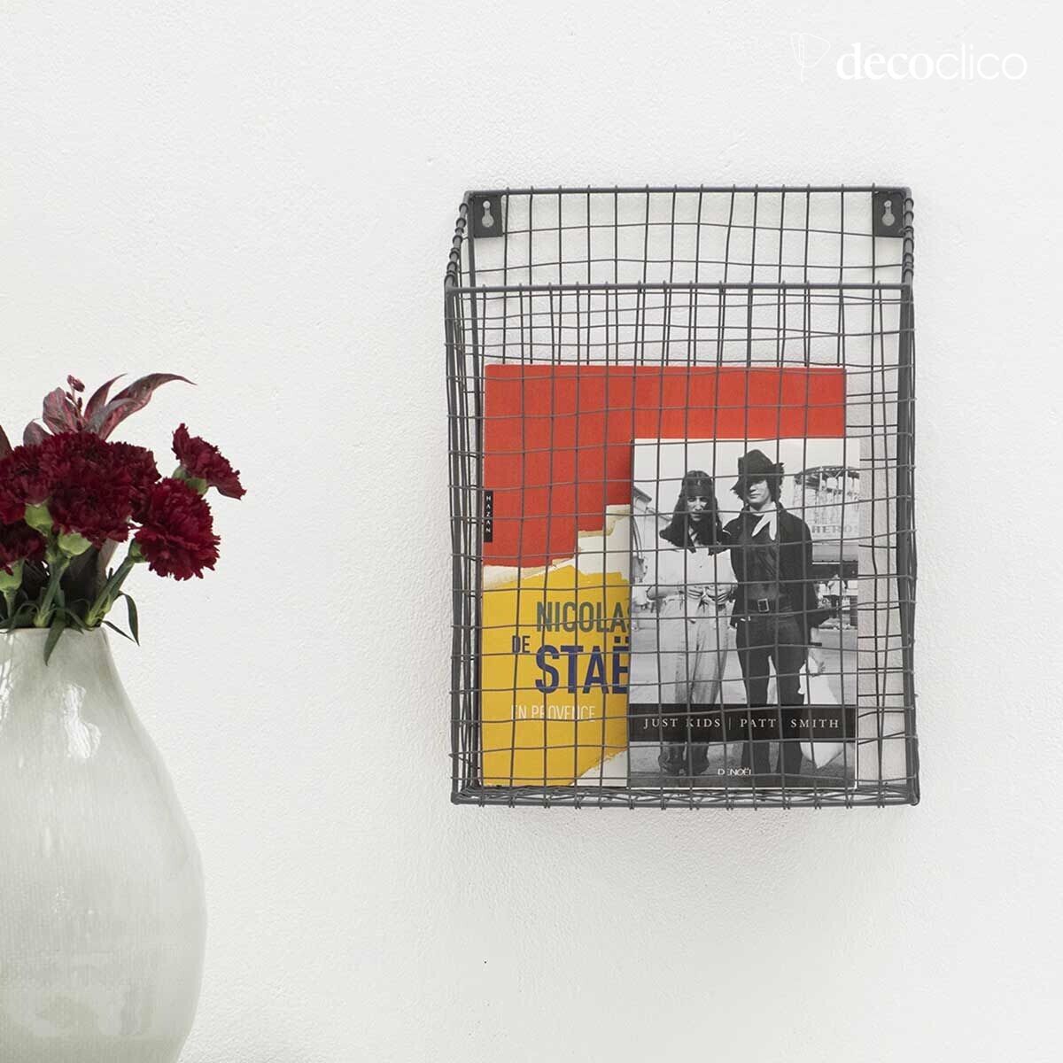 Tijdschriftenrek voor aan de muur van antraciet metalen gaas Greed