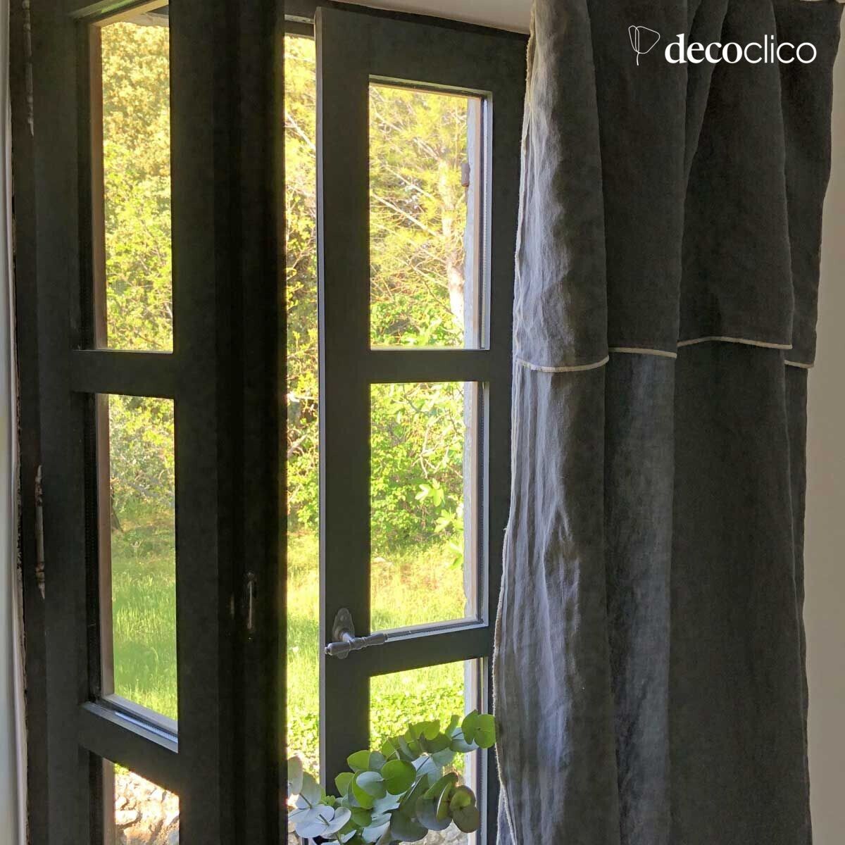 Tischdecke oder Vorhang aus gewaschenem Leinen, anthrazitgrau, mit sandfarbenem Überwendling - 1 Oslo