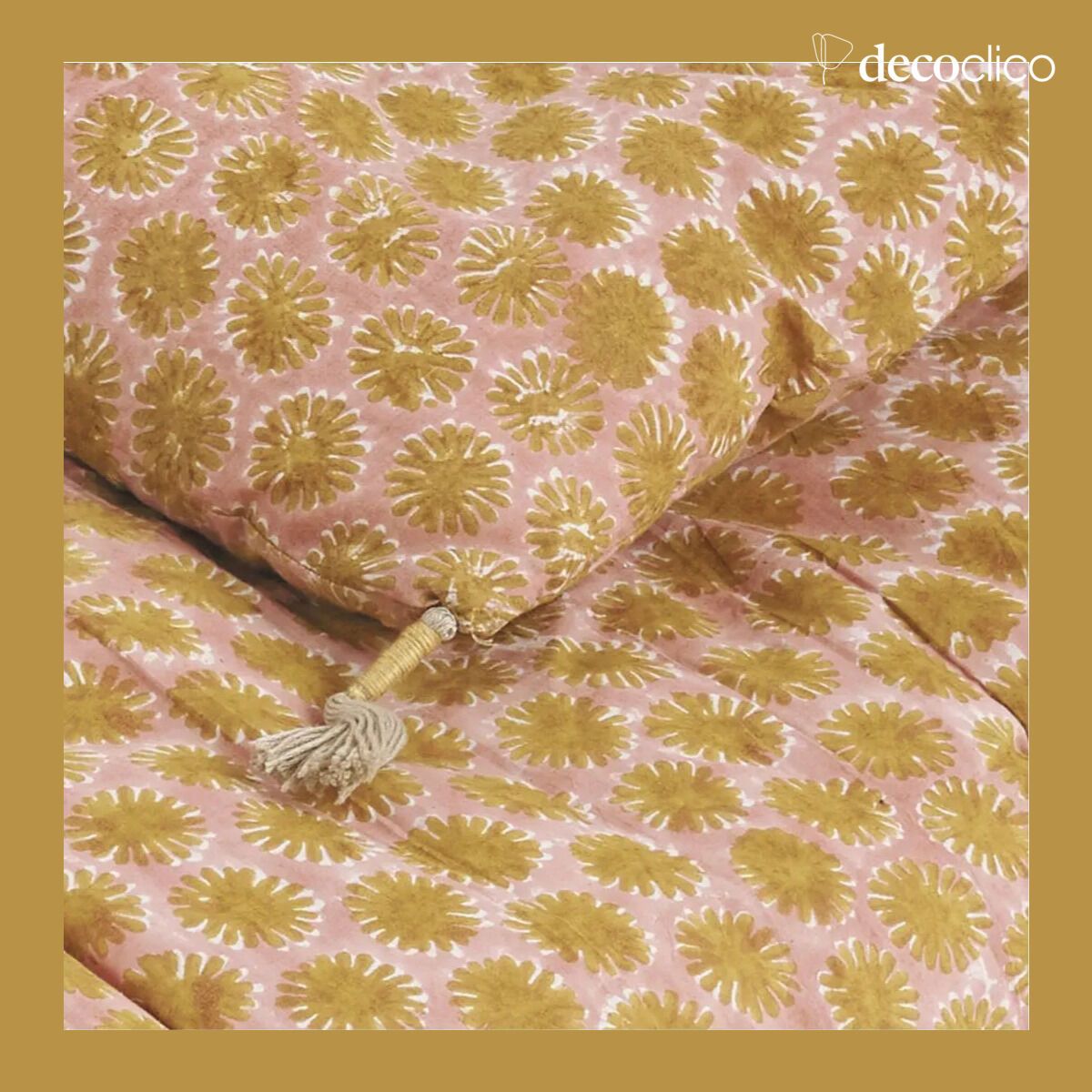 Tokyo pink and mustard printed cotton mattress topper - 80x180 cm