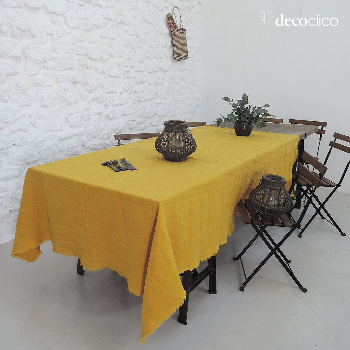 Tovaglia in canapa lavata con frange senape Casatera - 170x250 cm Douro