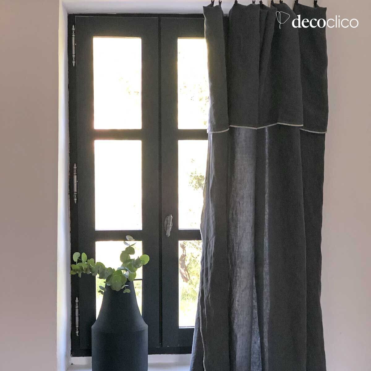 Tovaglia o tenda in lino lavato grigio antracite con bordi sabbia - 1 Oslo