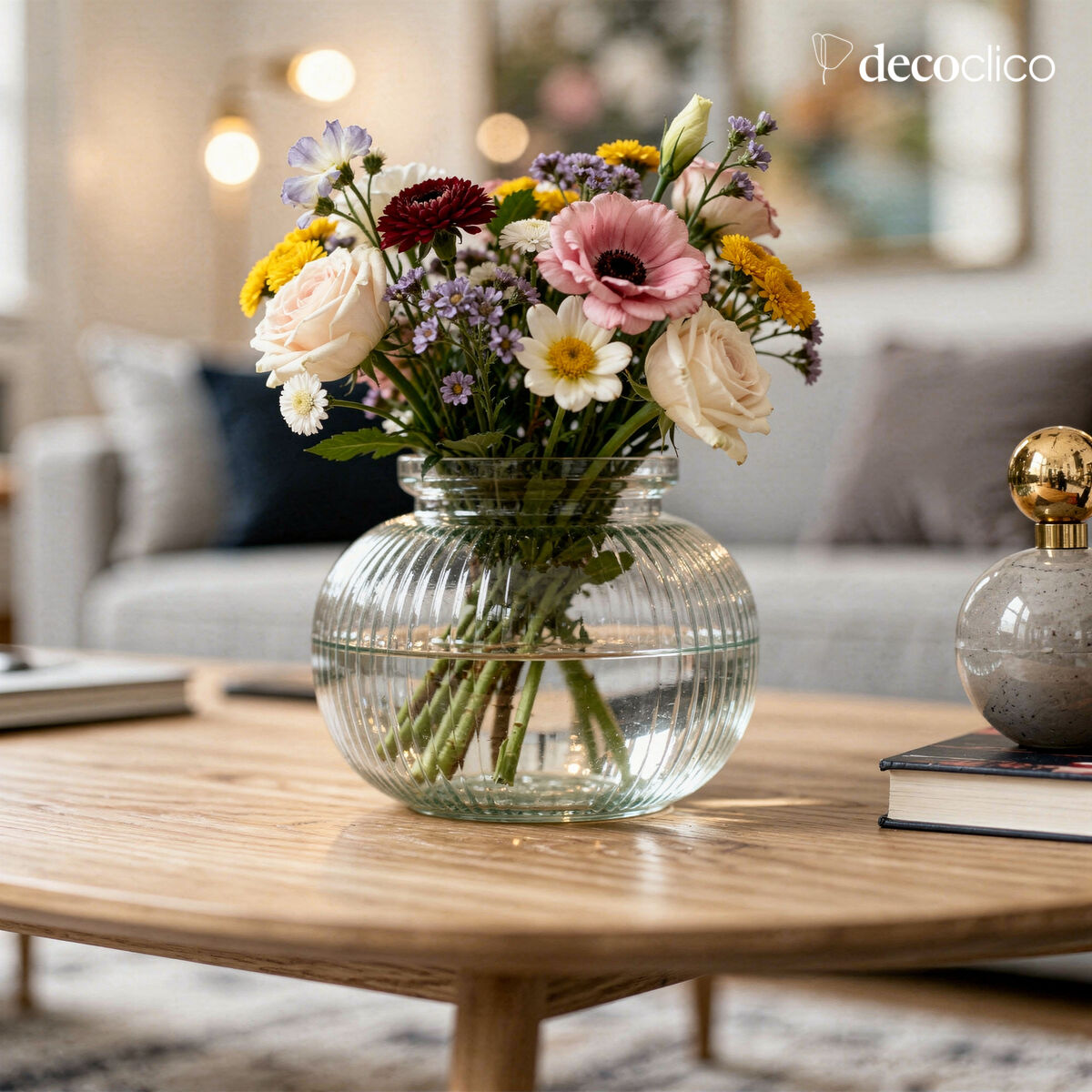 Transparent ridged glass ball vase MKG Natura