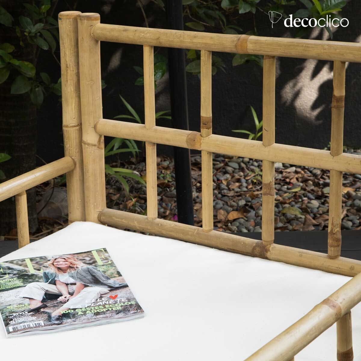 Tuinstoel van natuurlijk bamboe met ecru katoenen canvas kussen Taman