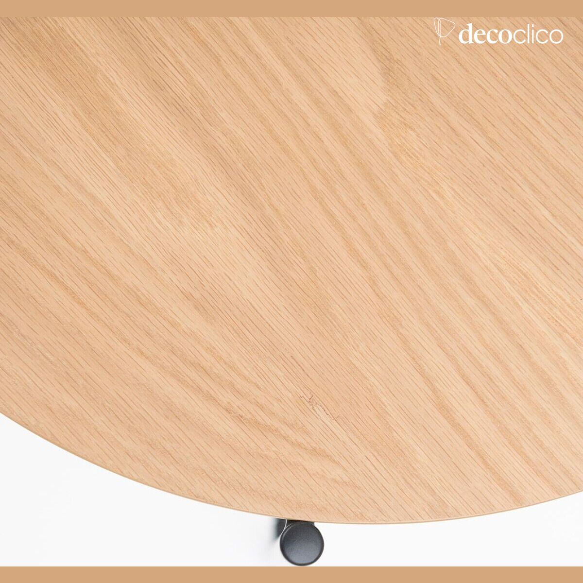 Upper Arne coffee table with pedestal base in oak veneer and matt black metal legs Lykke