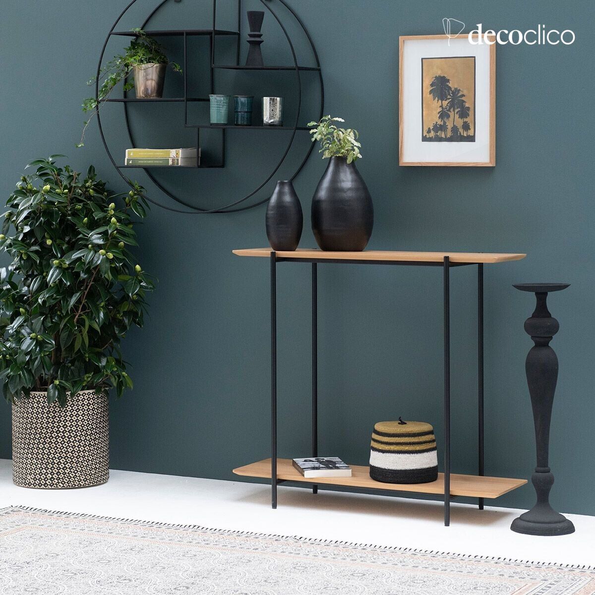 Upper Arne console in oak veneer with matt black metal legs Lykke