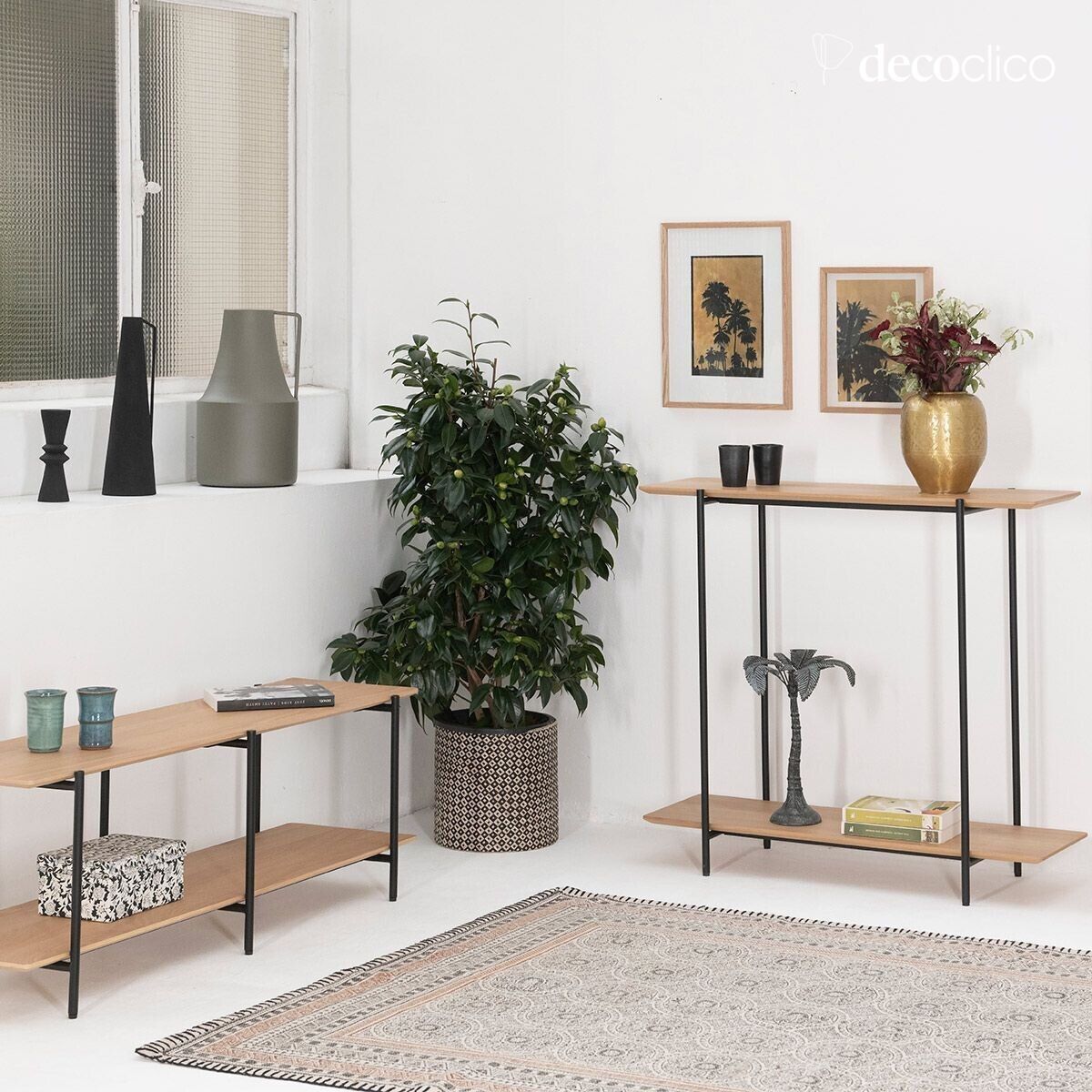 Upper Arne console in oak veneer with matt black metal legs Lykke