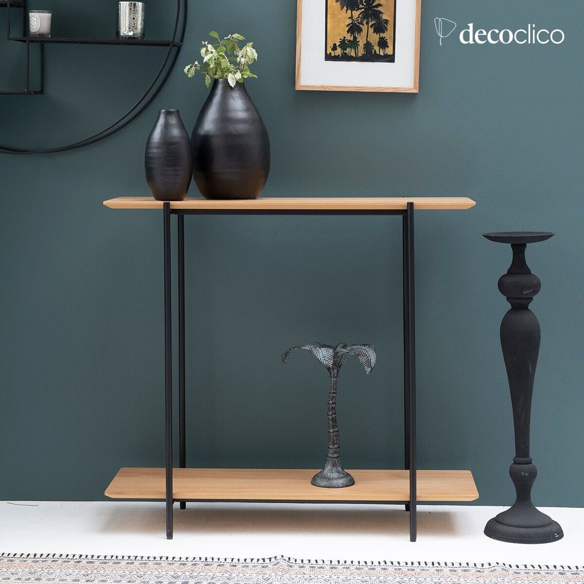 Upper Arne console in oak veneer with matt black metal legs Lykke