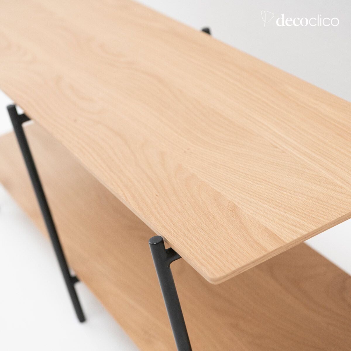 TV stand in oak veneer with matt black metal legs Lykke