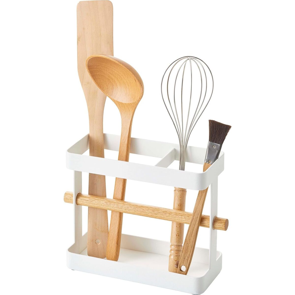 Utensil holder in white steel and natural Tosca ash