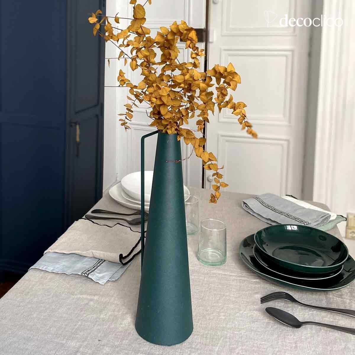 Vase conique en métal vert forêt H36 cm  Tosca