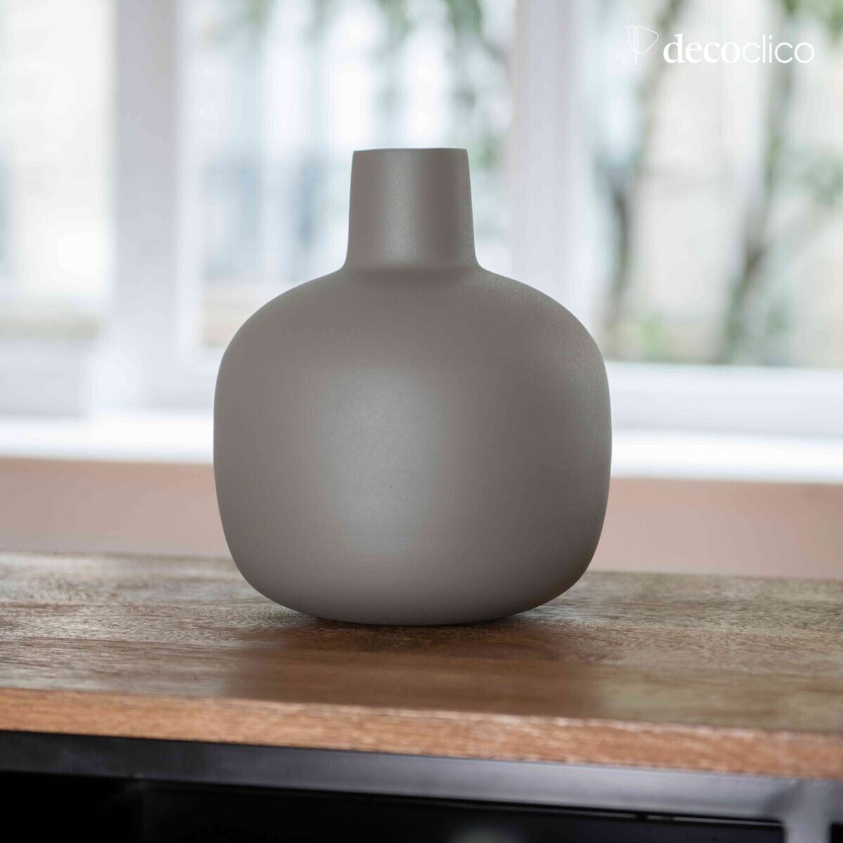 Vase Flasche aus olivgrünem Metall H 23 cm Tosca