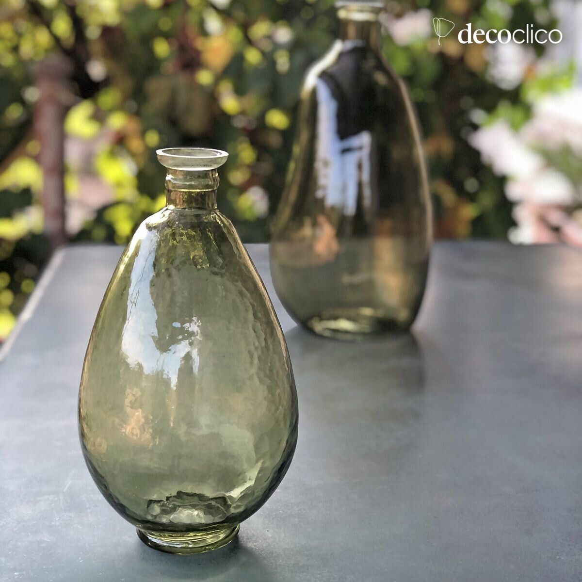 Vaso bombola in vetro verde bugnato 29 x 17 cm