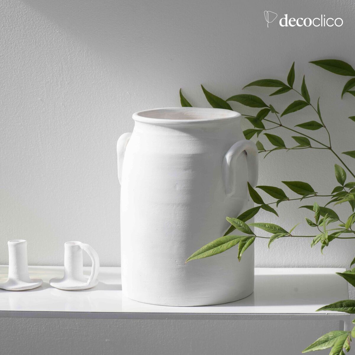 Vaso in terracotta con manici bianco Alma fatto a mano