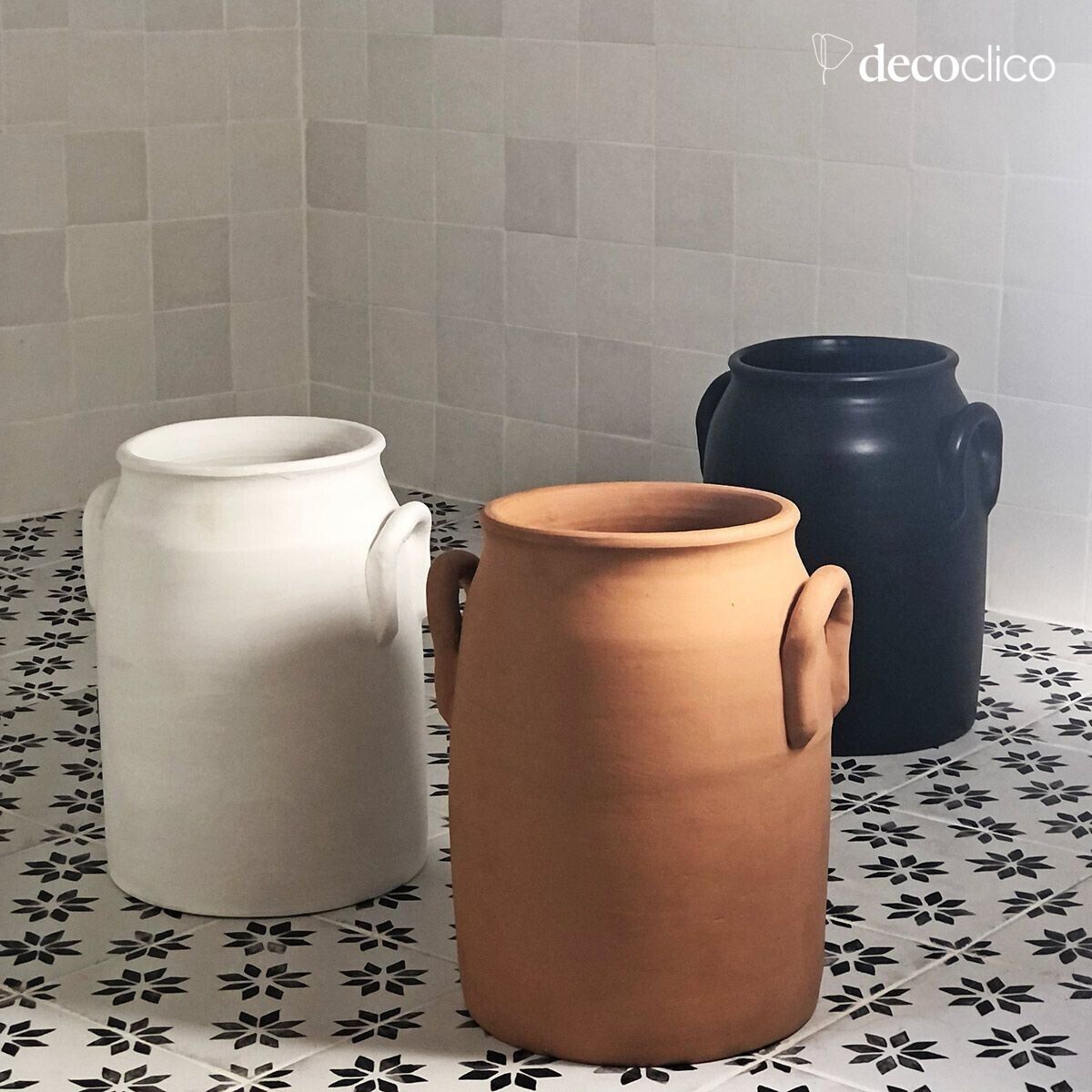 Vaso in terracotta con manici bianco Alma fatto a mano