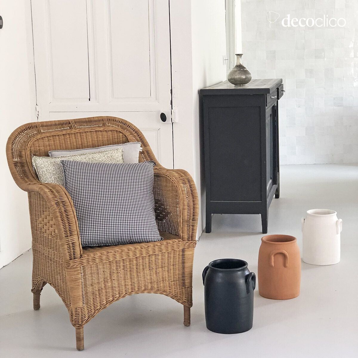 Vaso in terracotta con manici bianco Alma fatto a mano