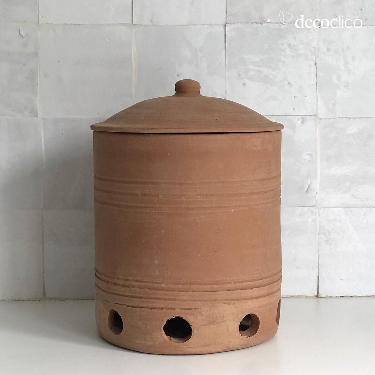 Vaso per cipolle in terracotta con coperchio Petra fatto a mano
