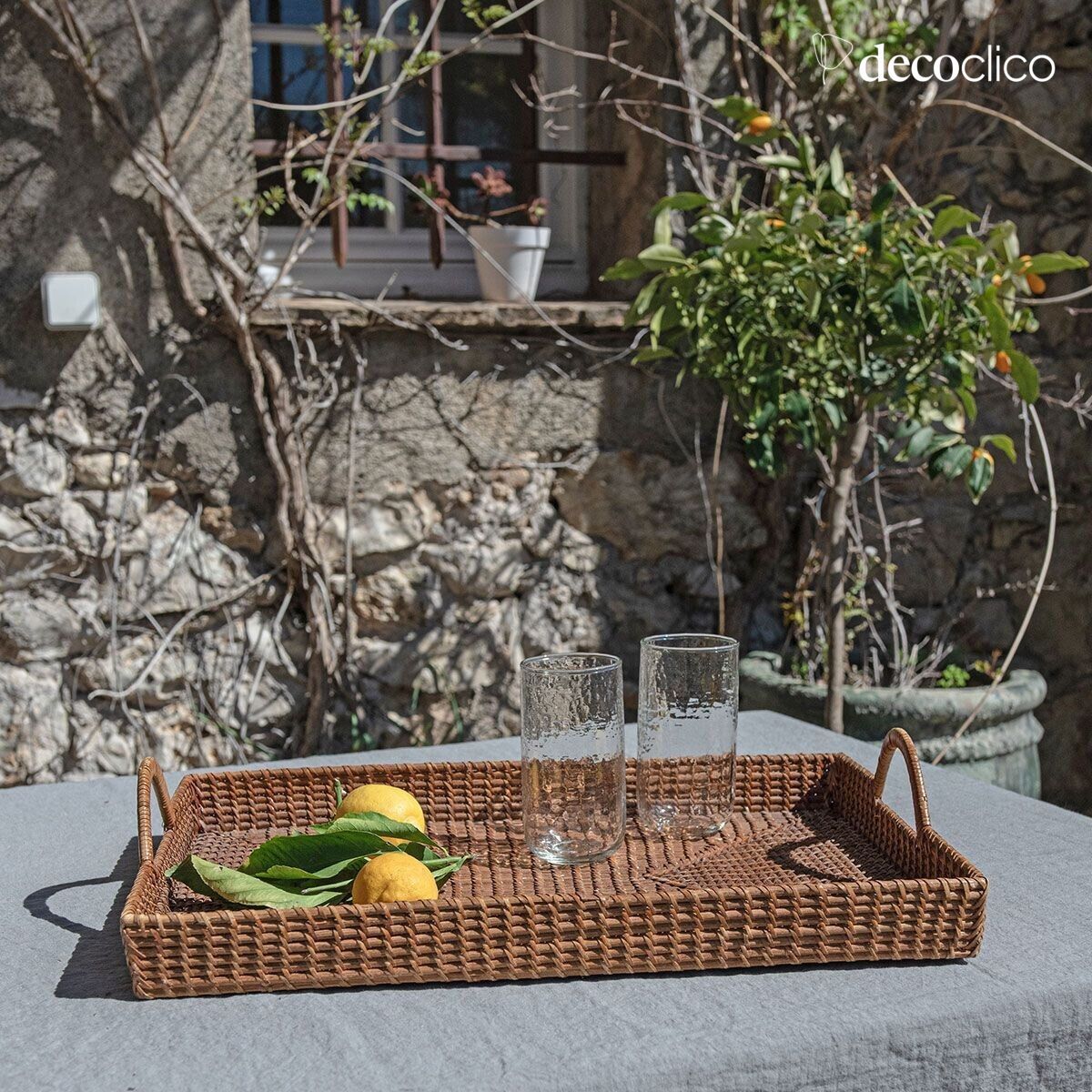 Vassoio rettangolare in rattan intrecciato Casatera