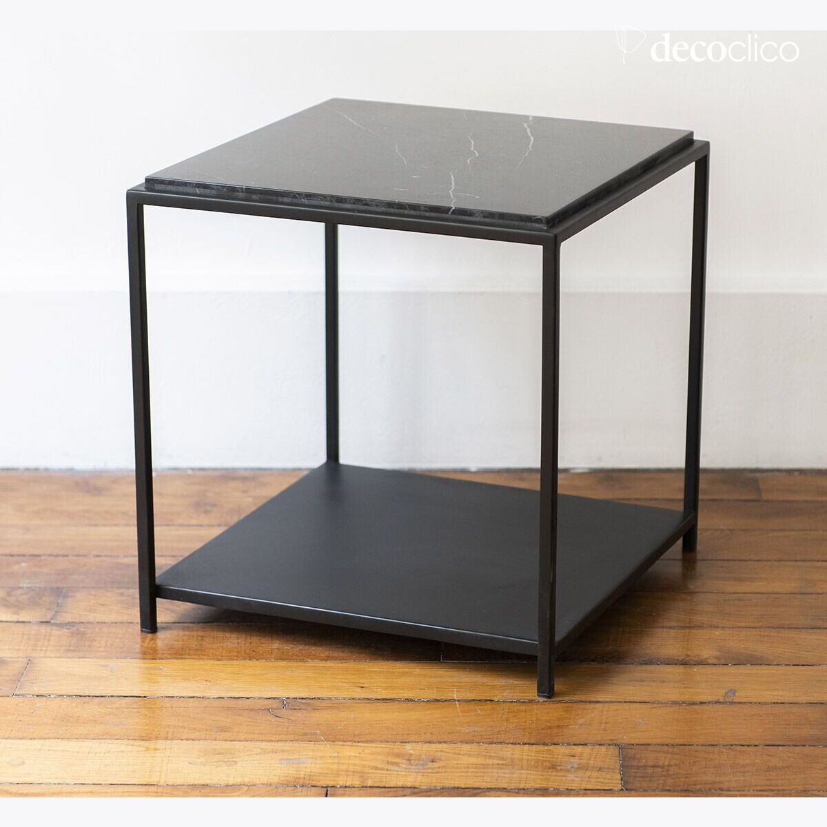 Vierkante bijzettafel van zwart Italiaans marmer en mat zwart metaal Vito