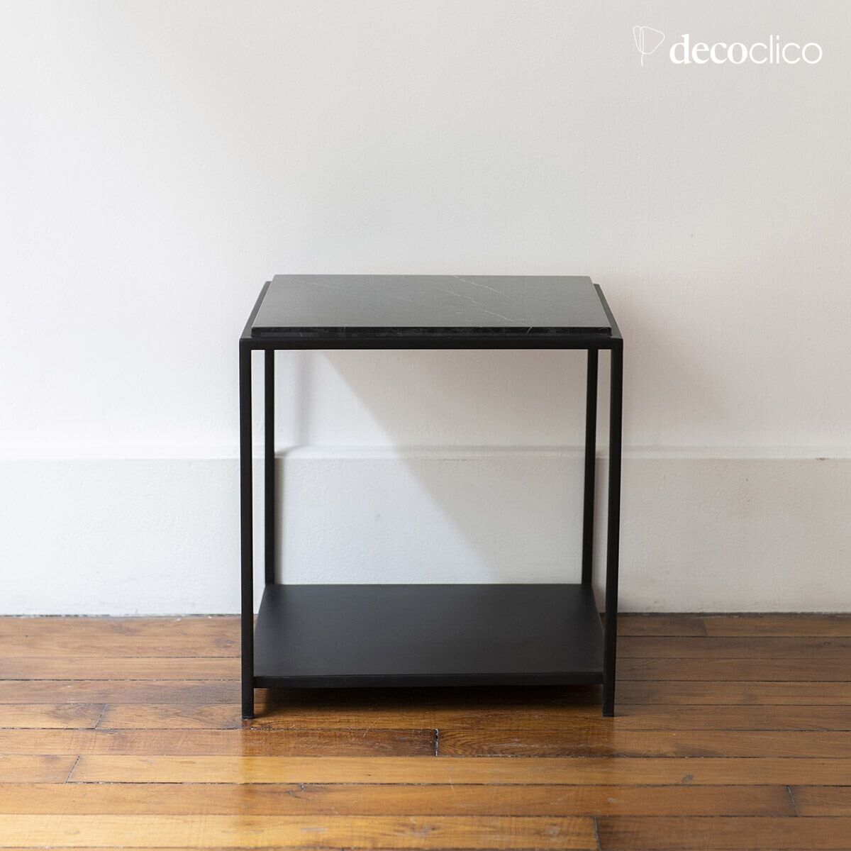 Vierkante bijzettafel van zwart Italiaans marmer en mat zwart metaal Vito