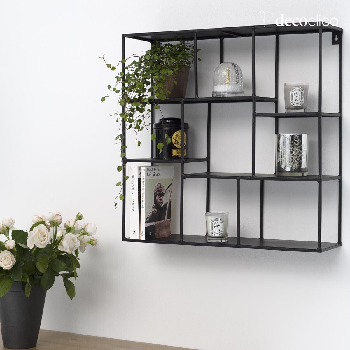 Vierkante wandplank van mat zwart draadmetaal Uptown