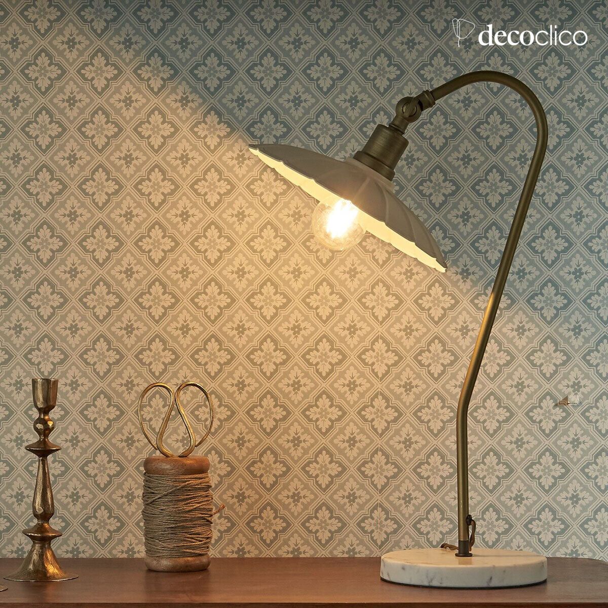 Vintage crèmekleurige metalen tafellamp Odette