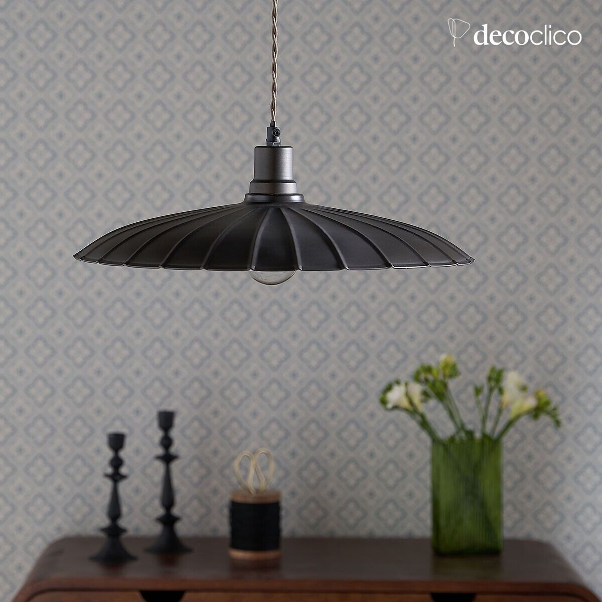 Vintage houtskoolkleurige metalen hanglamp Odette