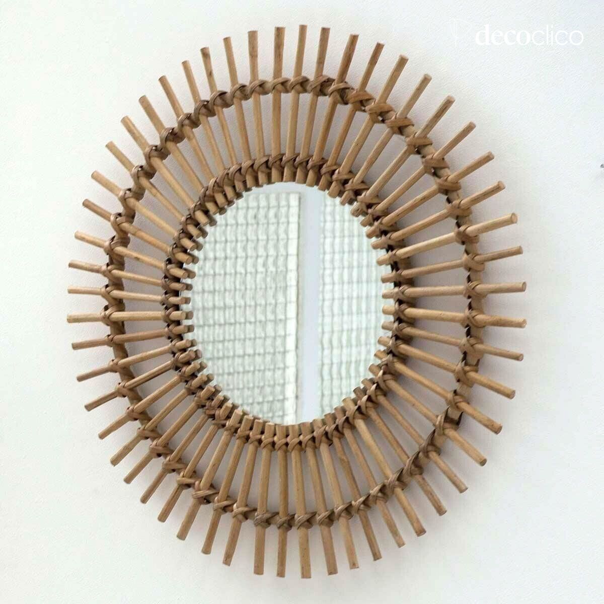 Vintage round sun mirror in natural rattan 56 cm Moka