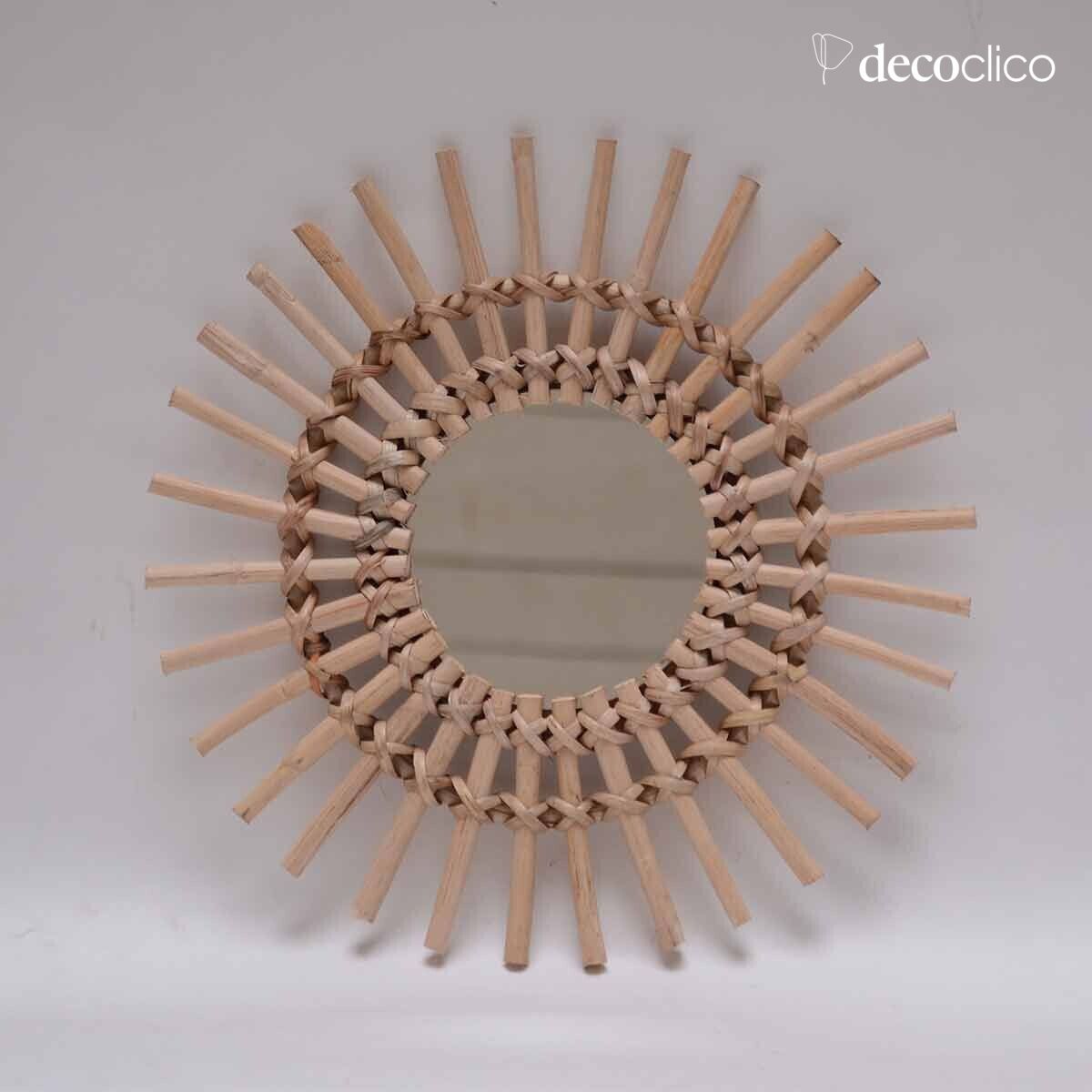 Vintage sunburst spiegel in natuurlijk rotan 30 cm Moka