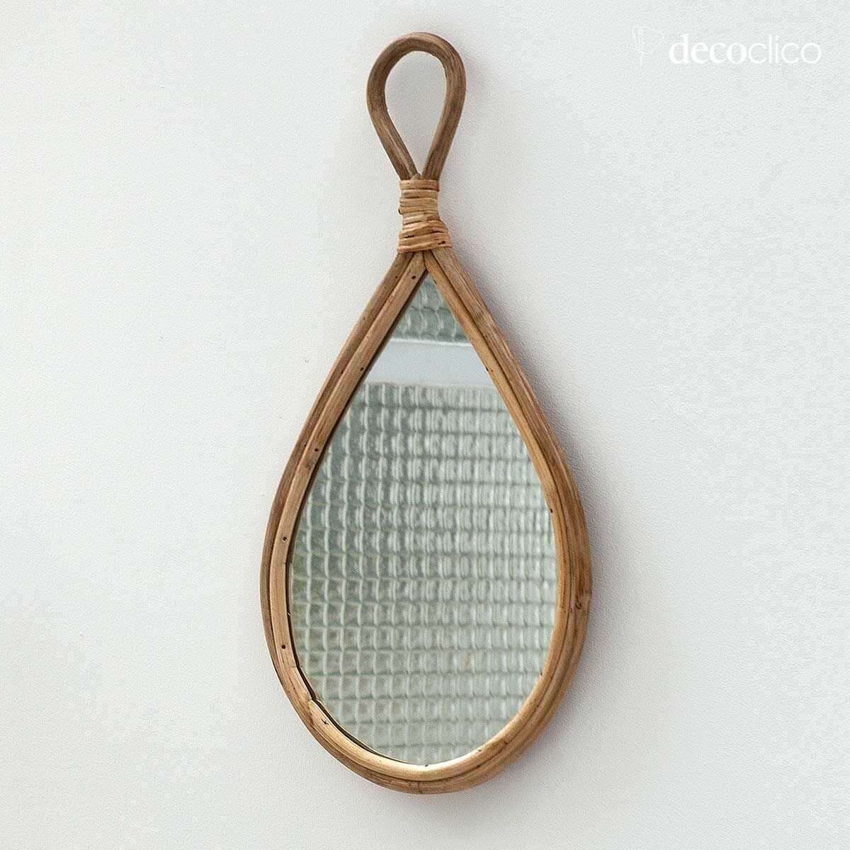Vintage teardrop mirror in natural rattan 28 x 54 cm  Moka