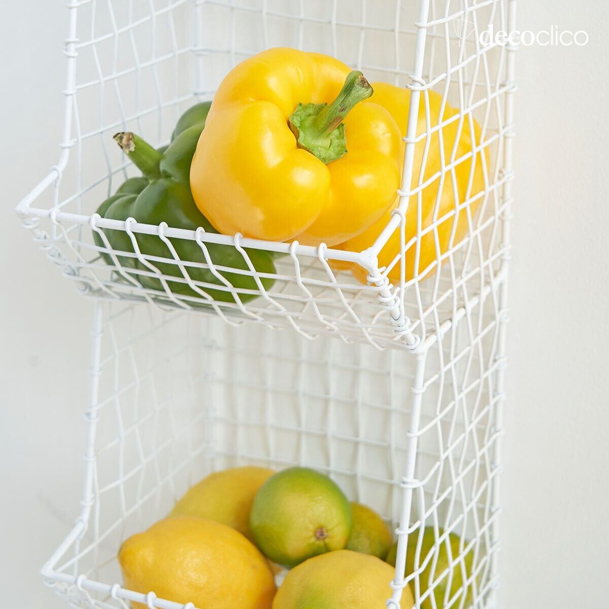 Wall-mounted wire shelf in matt white finish with 3 baskets Greed
