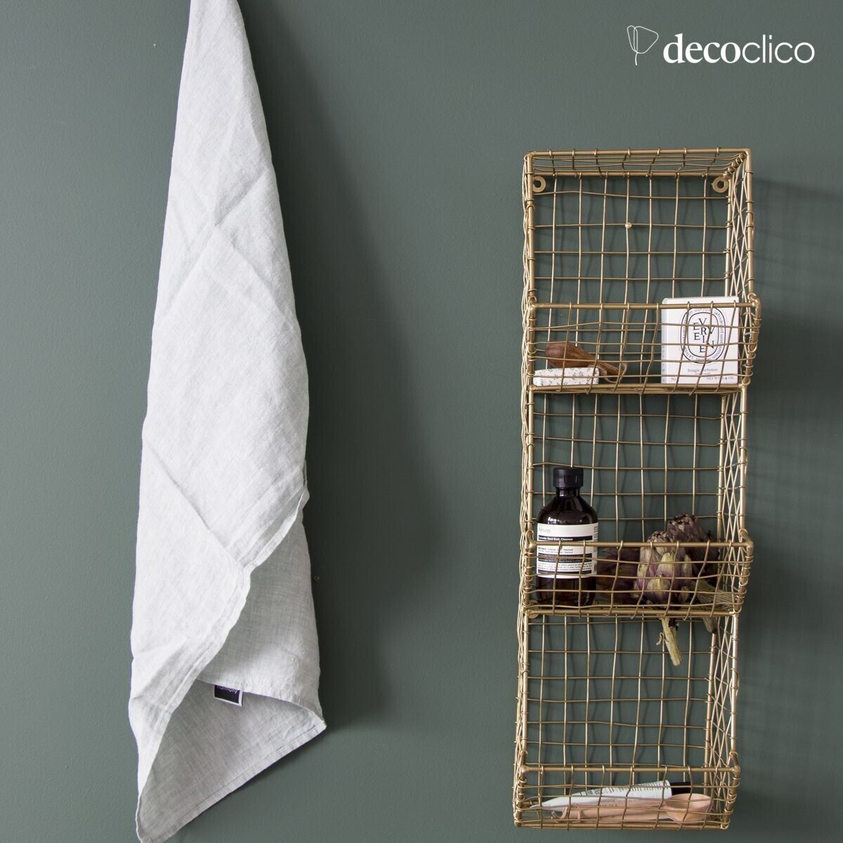 Wall shelf in gold mesh metal with 3 baskets Greed