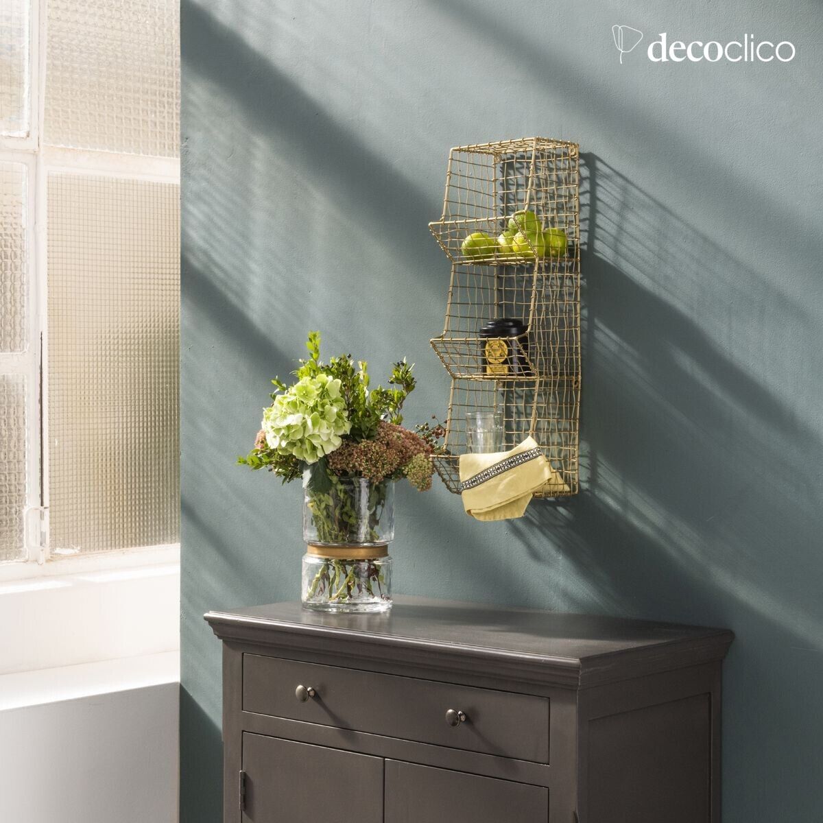 Wall shelf in gold mesh metal with 3 baskets Greed