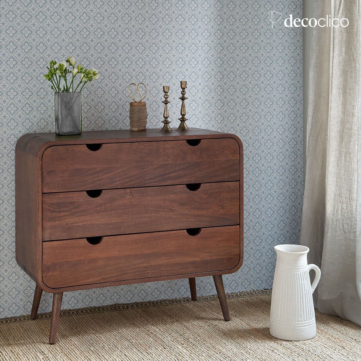 Walnut-stained mango wood chest of drawers, 3 drawers Hanko