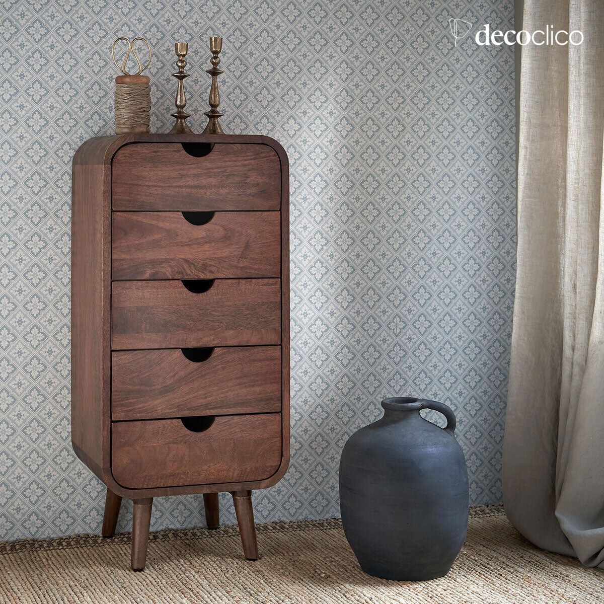 Walnut-stained mango wood chest of drawers, 5 drawers Hanko