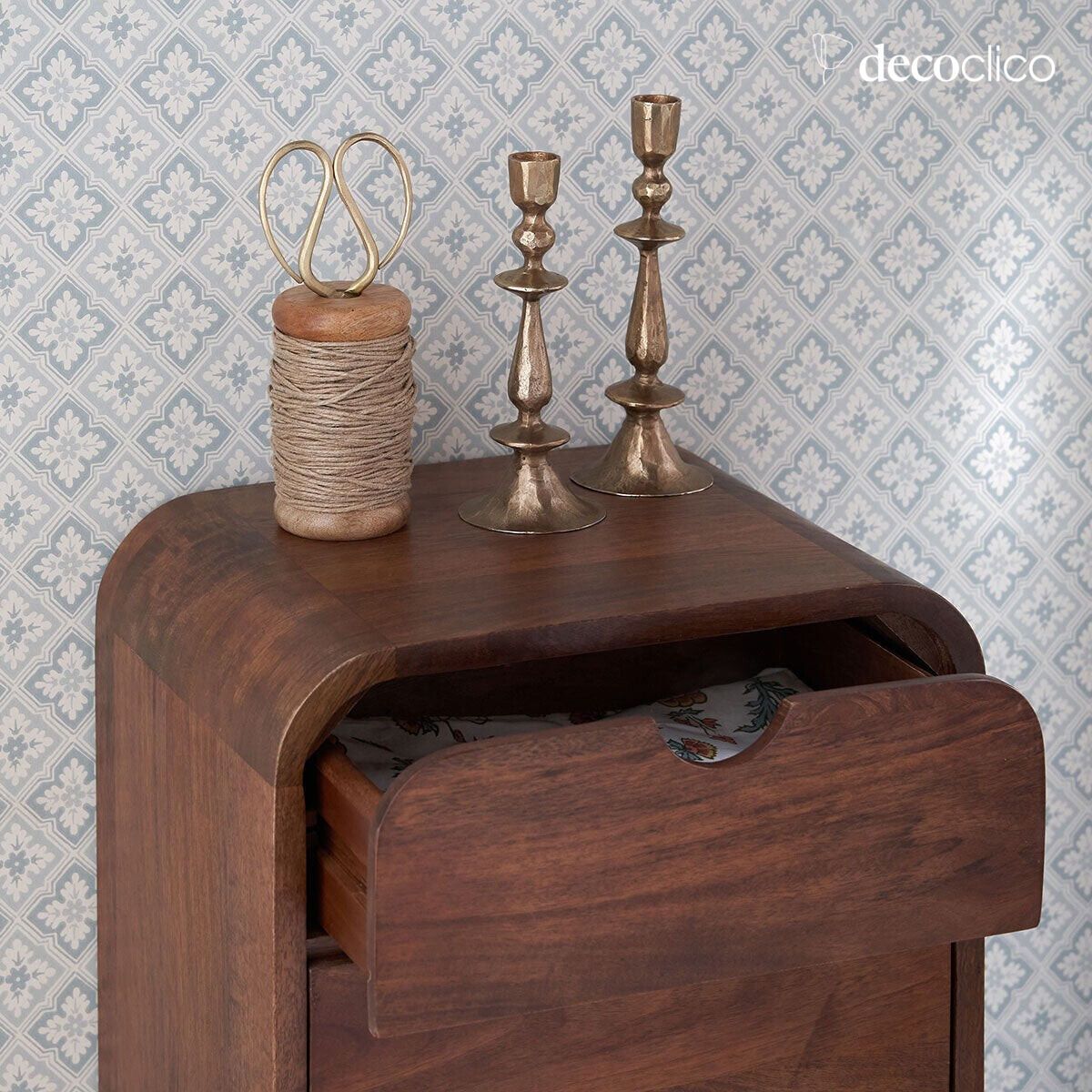 Walnut-stained mango wood chest of drawers, 5 drawers Hanko