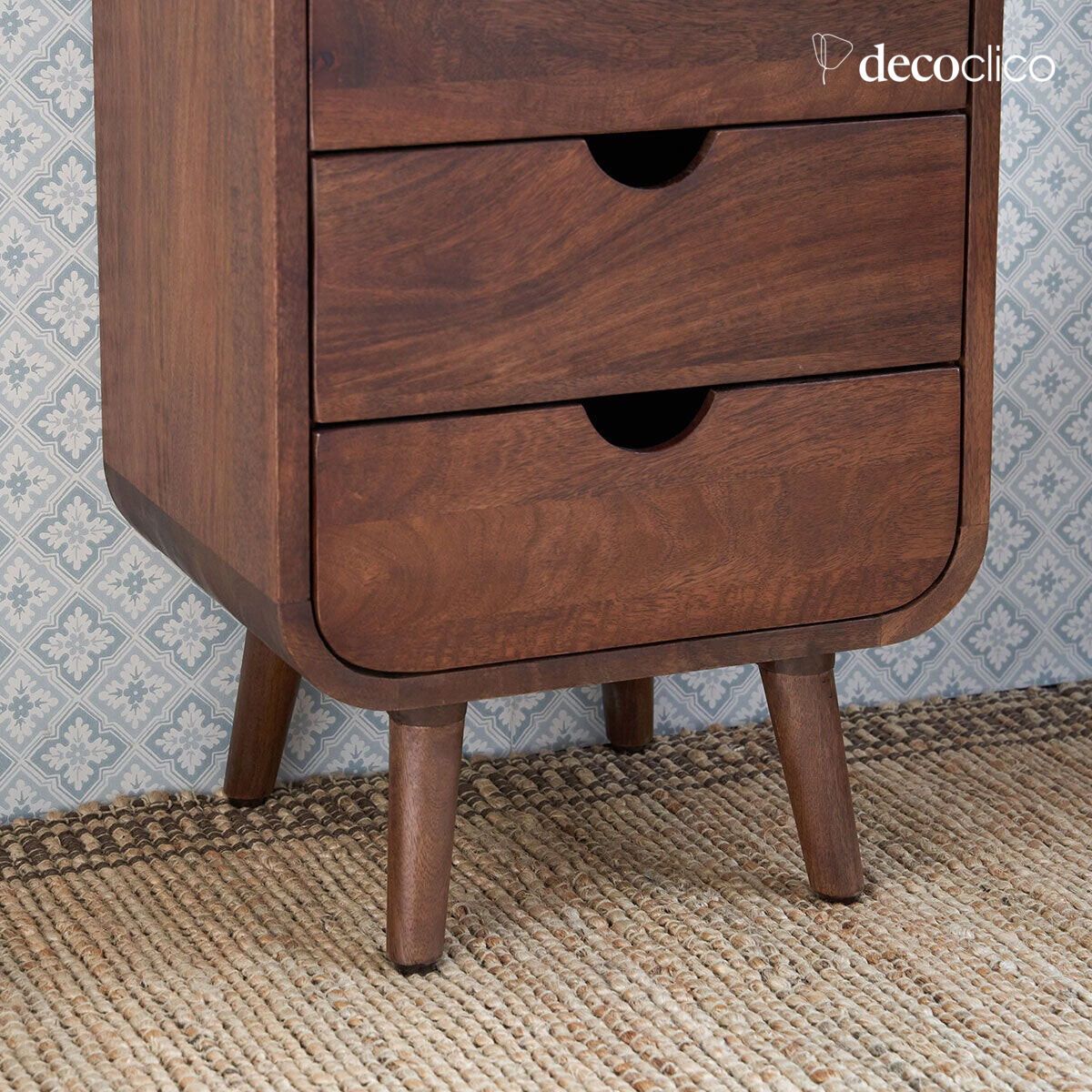 Walnut-stained mango wood chest of drawers, 5 drawers Hanko