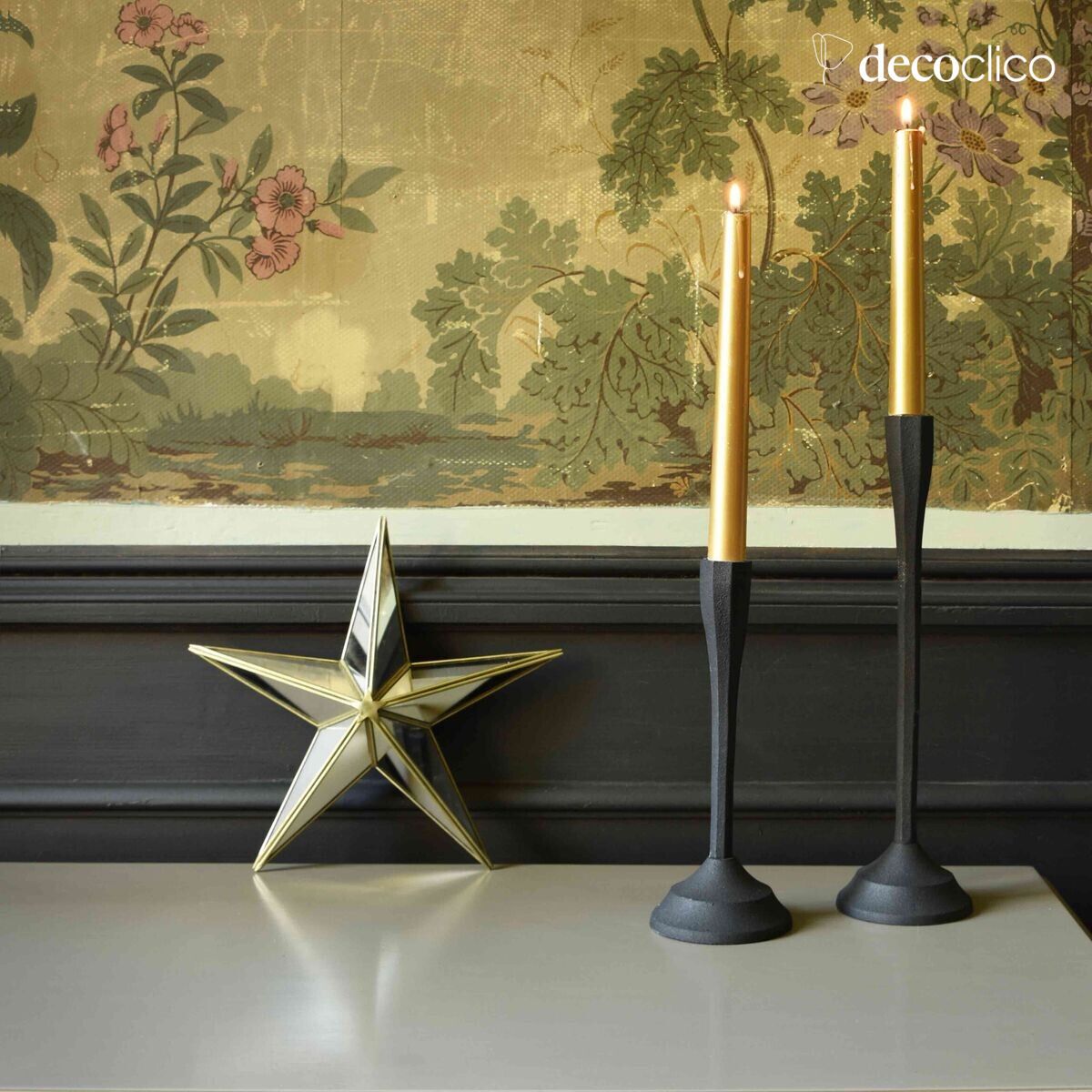 Wanddekoration in Sternform aus Metall mit Messing-Finish und Spiegelglas, 25 cm