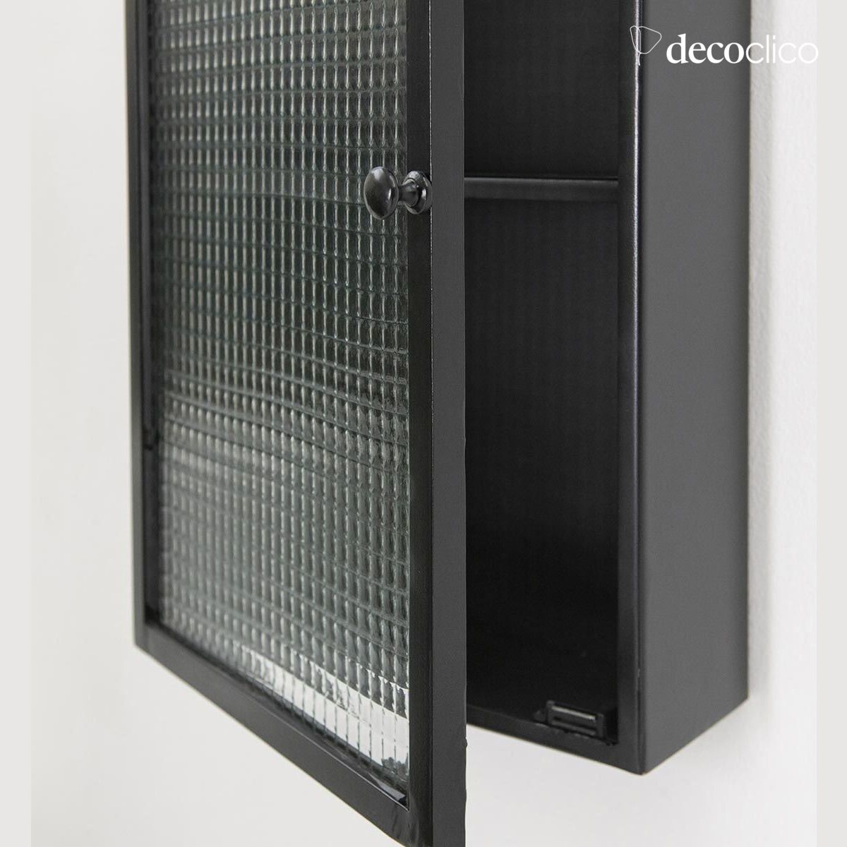 Wandplank zwart metalen kast glazen deur Nevada