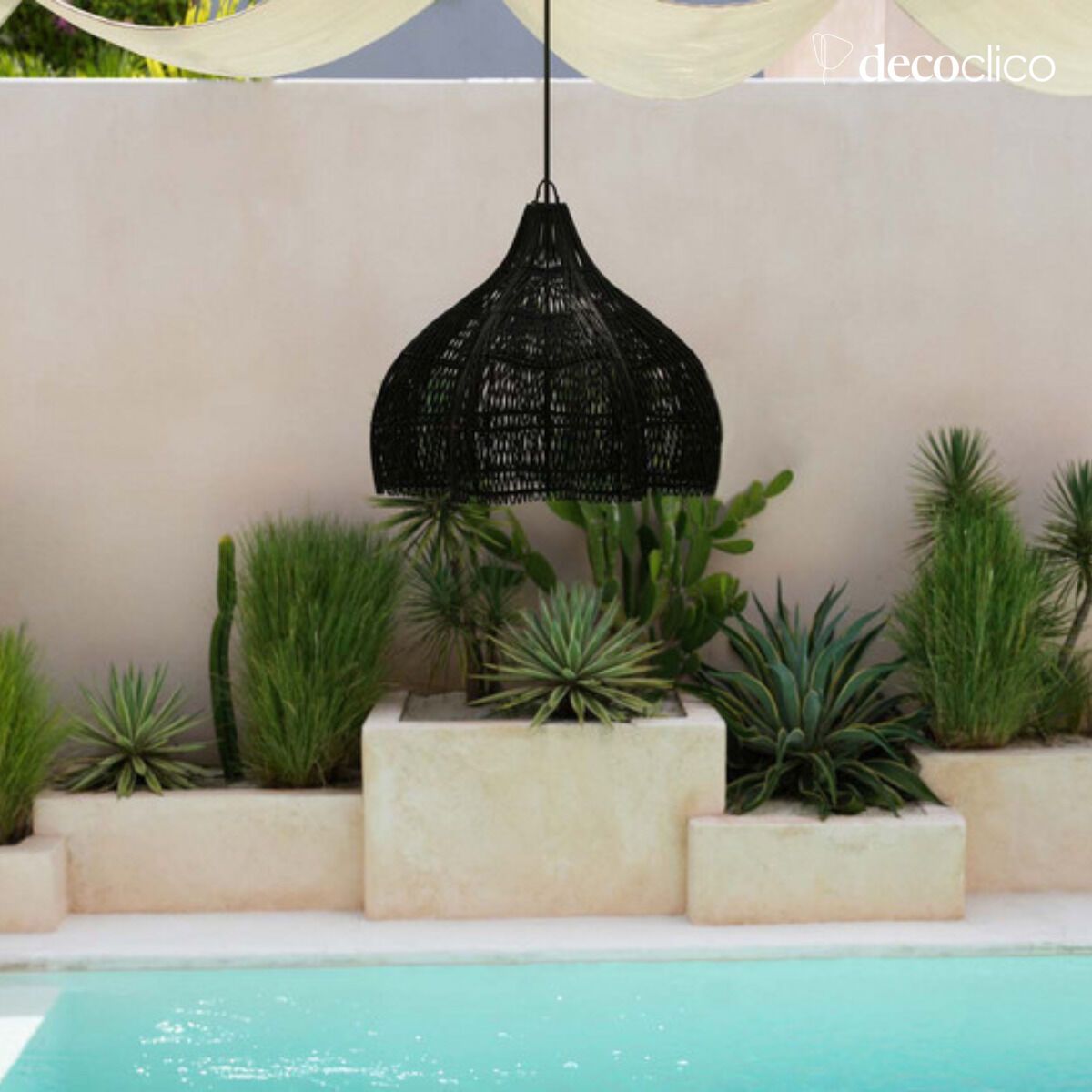 Black rattan hanging lampshade Whipped