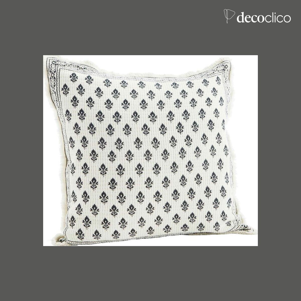 White cotton cushion with charcoal pattern 50x50 cm
