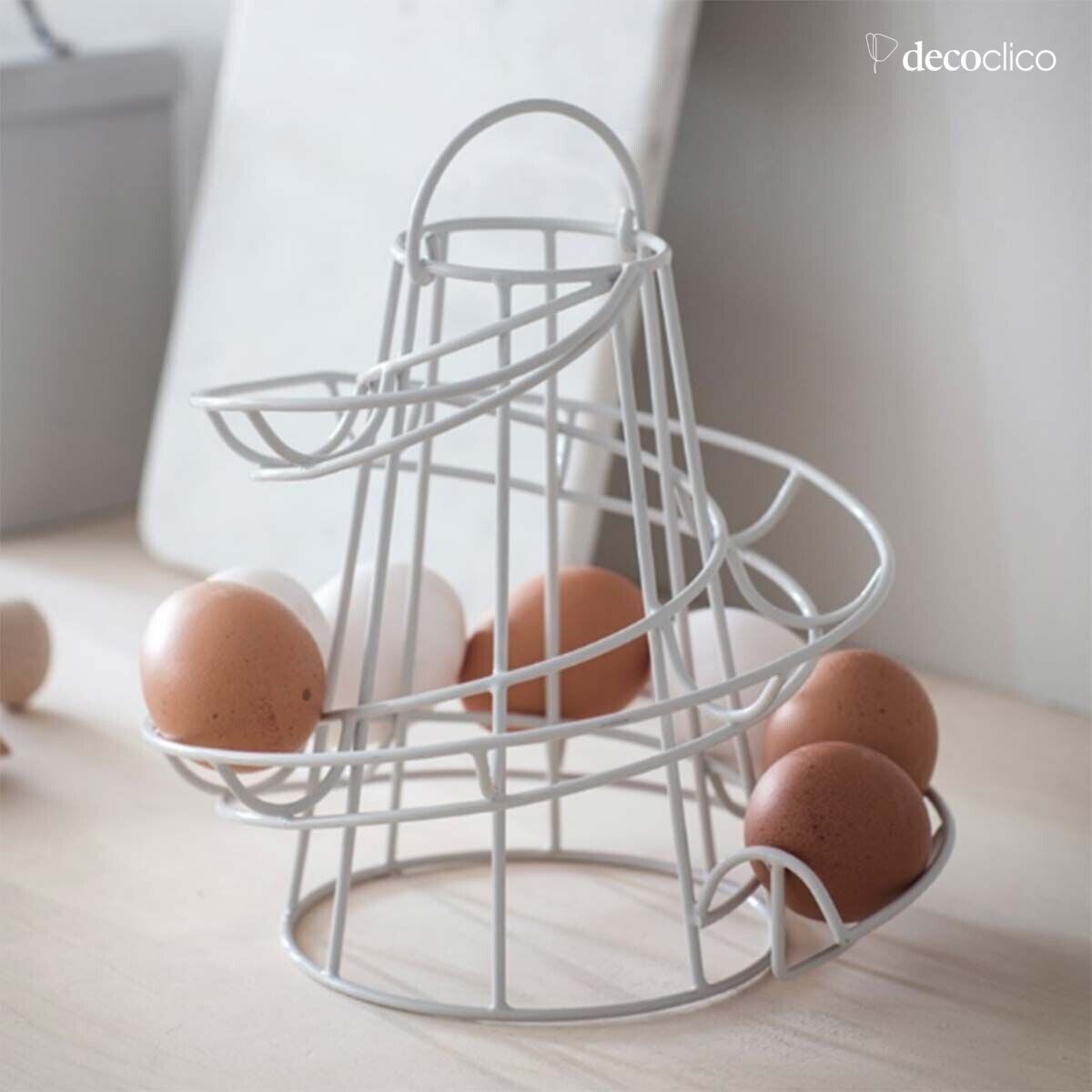 White steel egg cup with handle