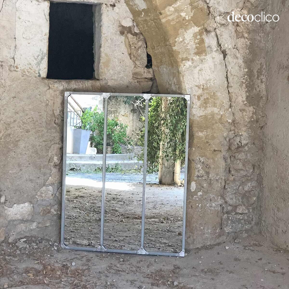 XL glass-fronted mirror, rectangular, zinc-finish metal, 95 x 120  Bricklane