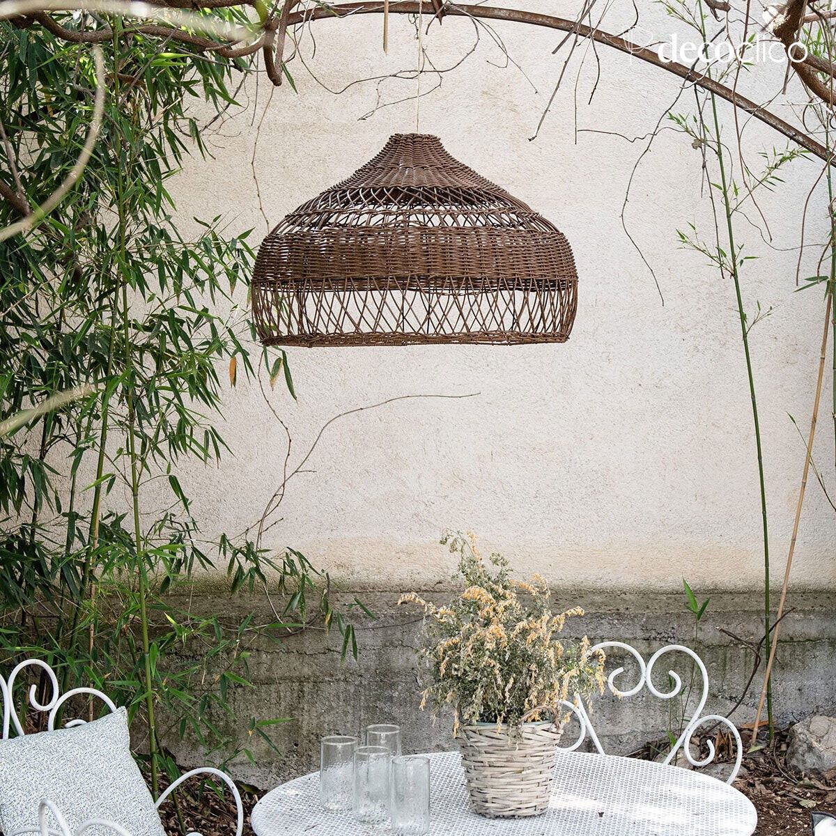 XL-Haubenaufhängung aus braunem Polyrotin (nicht elektrifiziert), handgefertigt Tavira