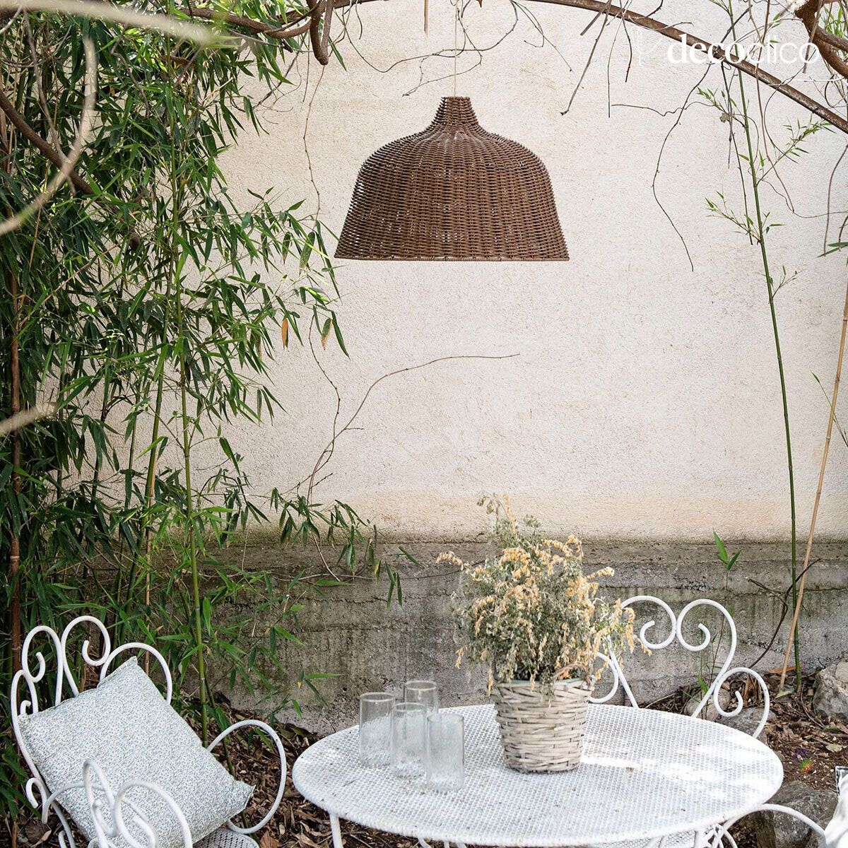 XL-Haubenaufhängung aus braunem Polyrotin (nicht elektrifiziert), handgefertigt Tavira