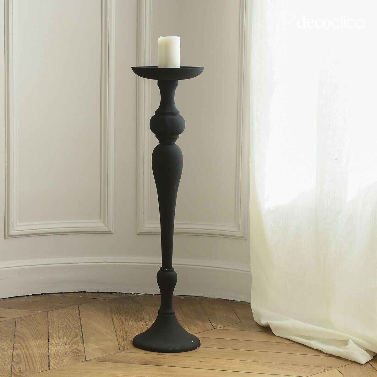 XXL hoge kandelaar in zwart metaal H 72 cm Tosca