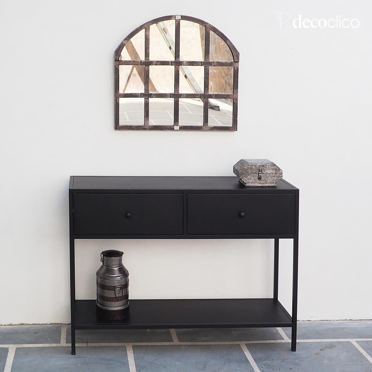 Zwart metalen console met 2 laden Nossa